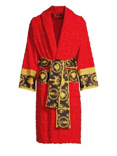 Банный халат с логотипом в стиле барокко Versace, красный