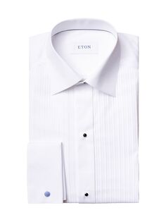 Приталенная рубашка-смокинг из плиссированной ткани Eton, белый