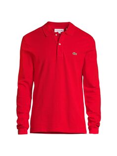 Рубашка-поло из пике с длинными рукавами Lacoste, красный