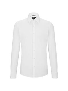 Рубашка облегающего кроя из итальянского эластичного трикотажа BOSS, белый