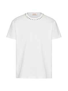 Хлопковая футболка с круглым вырезом и заклепками без названия Valentino, белый