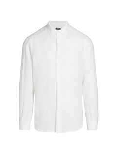 Льняная спортивная рубашка с эффектом стирки ZEGNA, белый
