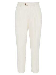 Комфортные брюки из габардина из хлопка и кашемира со складками Brunello Cucinelli, белый