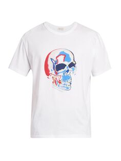 Хлопковая футболка с черепом Alexander McQueen, белый