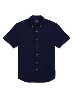 Рубашка классического кроя из хлопка с короткими рукавами из сирсакера Polo Ralph Lauren, нави