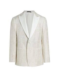 Фактурная куртка с шелковыми лацканами Giorgio Armani, кремовый