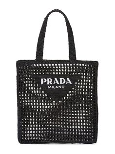 Большая сумка из рафии с логотипом Prada, черный