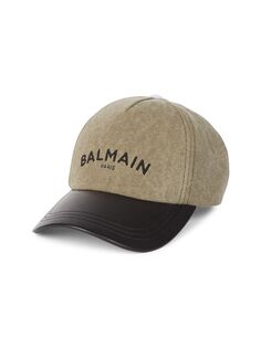 Бейсболка из смесовой льняной кожи с логотипом Balmain