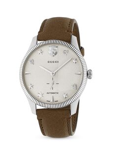 Автоматические часы G-Timeless с кожаным ремешком Gucci, серебряный