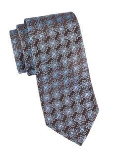 Шелковый жаккардовый галстук Medallion с цветочным принтом Charvet, коричневый