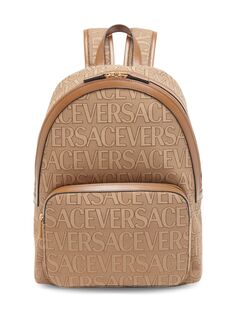 Рюкзак из плотной ткани с логотипом Versace, бежевый