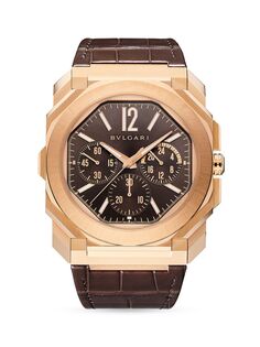 Часы-хронограф Octo Finissimo из 18-каратного розового золота и кожи аллигатора BVLGARI, коричневый