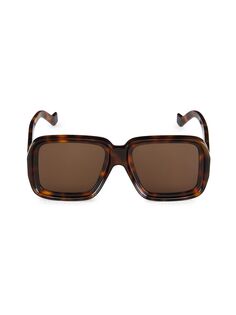 Прямоугольные солнцезащитные очки в черепаховой оправе 56 мм Loewe, коричневый