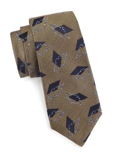 Шелковый жаккардовый галстук с геометрическим рисунком Kiton, коричневый