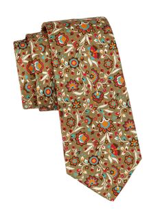 Шелковый галстук с цветочным принтом Kiton, коричневый