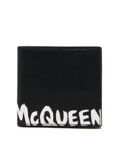 Кожаный бумажник с логотипом граффити в два сложения Alexander McQueen, черный