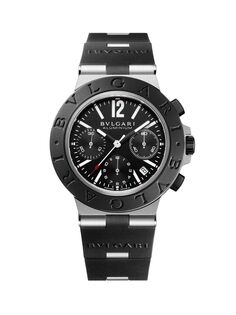 Черные часы с браслетом-хронографом из алюминия, титана и каучука BVLGARI, черный