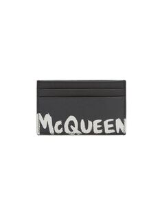 Кожаный бумажник с граффити и логотипом Alexander McQueen, черный