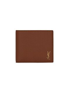 Двойной бумажник с металлическим логотипом Saint Laurent, коричневый