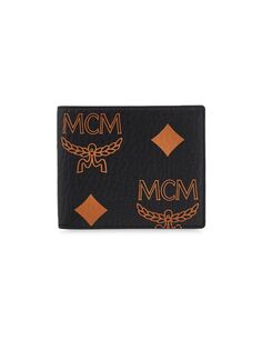 Маленький бумажник Aren Maxi с монограммой в два сложения MCM, черный