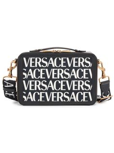 Холщовая сумка-мессенджер с принтом логотипа Versace, черный