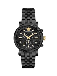 Часы с хронографом V-Chrono из нержавеющей стали черного цвета Versace, черный