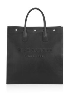 Кожаная сумка-тоут Rive Gauche с логотипом Saint Laurent, черный