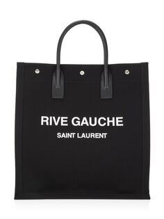 Сумка-тоут Rive Gauche North/South из парусины с принтом и кожи Saint Laurent, неро