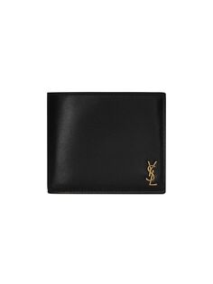 Крошечный бумажник Cassandre East/West с портмоне из блестящей кожи Saint Laurent, черный