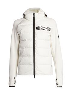 Куртка с капюшоном и застежкой-молнией со вставками Moncler Grenoble, белый