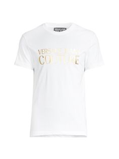 Хлопковая футболка с фольгированным принтом и логотипом Versace Jeans Couture, белый