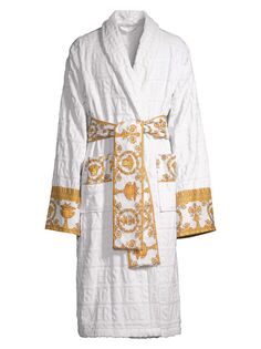 Банный халат с логотипом в стиле барокко Versace, белый