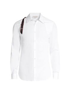 Классическая хлопковая рубашка с длинными рукавами Harness Alexander McQueen, белый