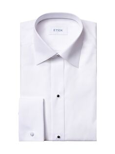 Приталенная рубашка из хлопка пике с длинными рукавами Eton, белый