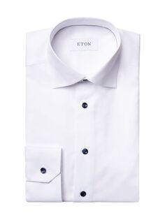 Приталенная классическая рубашка из твила с темно-синими деталями Eton, белый