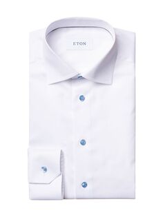 Классическая рубашка из твила современного кроя с синими деталями Eton, белый