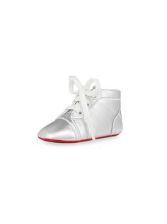 Детские кожаные кроссовки Funnyto для кроватки Christian Louboutin, серебряный