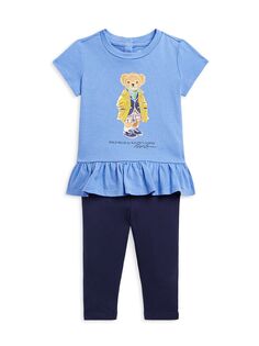 Комплект из двух частей: футболка и леггинсы с баской для девочки Polo Ralph Lauren, синий