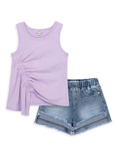 Комплект из двух частей: майка с рюшами и джинсовые шорты для маленькой девочки Habitual Kids, фиолетовый
