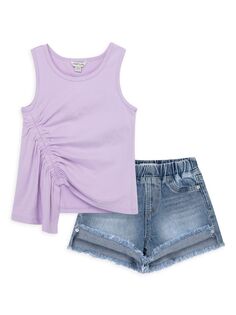 Комплект из двух частей: майка с рюшами и джинсовые шорты для маленькой девочки Habitual Kids, фиолетовый