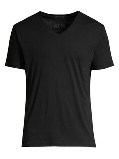 Хлопковая футболка Slim Fit с v-образным вырезом ATM Anthony Thomas Melillo, черный