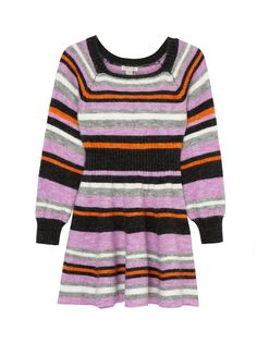 Расклешенное платье-свитер в полоску для маленькой девочки Habitual Kids, разноцветный