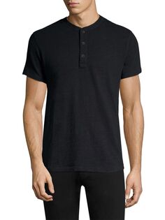 Современная облегающая футболка Henley с коротким рукавом rag &amp; bone, черный