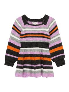 Расклешенное платье-свитер в разноцветную полоску для девочки для малышки Habitual Kids, разноцветный