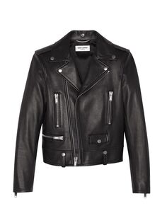 Мотоциклетная куртка из кожи ягненка с глубоким вырезом Saint Laurent, черный
