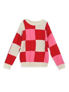 Вязаный свитер в клетку для девочки Mini Molly, белый