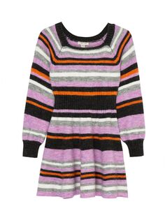 Расклешенное платье-свитер в полоску для маленькой девочки Habitual Kids, разноцветный