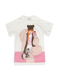Хлопковая футболка с рисунком для маленьких девочек и девочек Fendi, белый