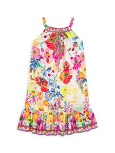 Платье для маленьких девочек и девочек с цветочным принтом и оборками CAMILLA, разноцветный