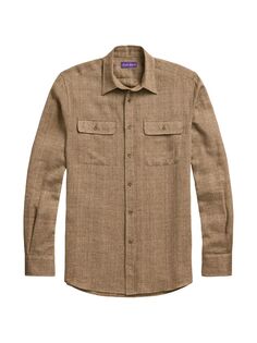 Рубашка с пуговицами спереди из смеси льна и шелка Ralph Lauren Purple Label, коричневый